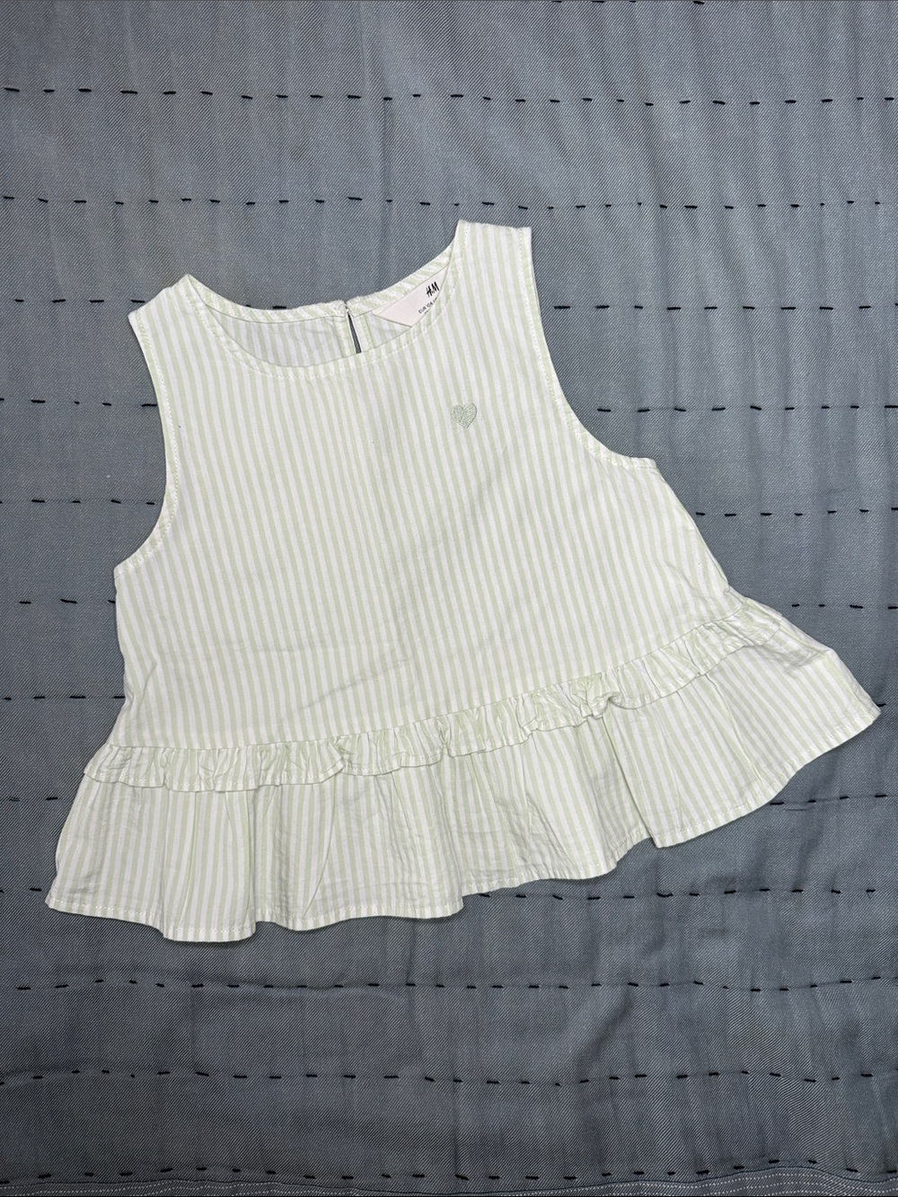 H&M Pale Green & White Striped Ruffle Hem Tank Top - Kids